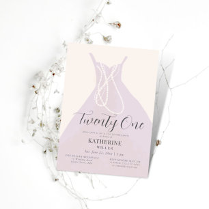 Elegant Dress Pearls Pink Blush Chic 21st Birthday Invitation