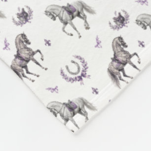 Elegant Dressage Horse & Horseshoe Watercolor Fleece Blanket