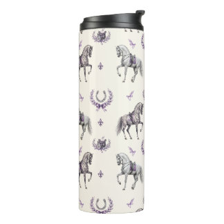 Elegant Dressage Horse & Horseshoe Watercolor Thermal Tumbler