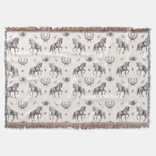 Elegant Dressage Horse & Horseshoe Watercolor Throw Blanket
