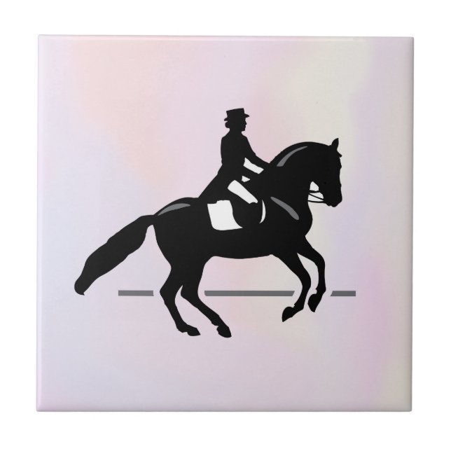 Elegant Dressage Rider on a Watercolor Background Ceramic Tile (Front)