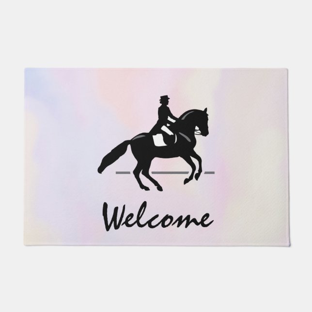 Elegant Dressage Rider on a Watercolor Background Doormat (Front)