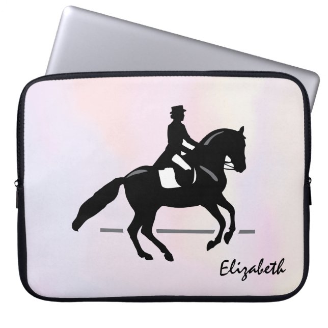 Elegant Dressage Rider on a Watercolor Background Laptop Sleeve (Front)