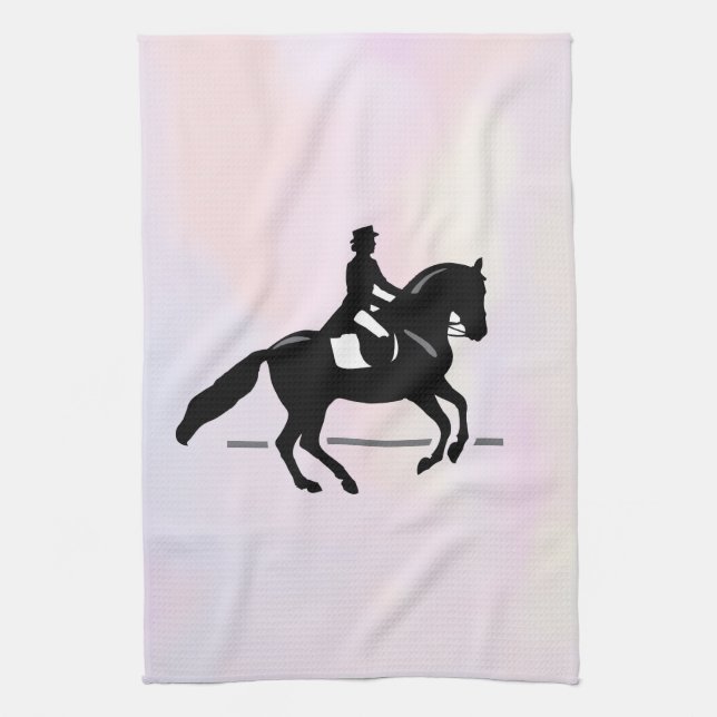 Elegant Dressage Rider on a Watercolor Background Tea Towel (Vertical)