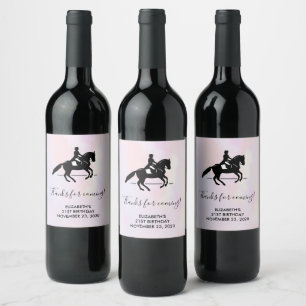 Elegant Dressage Rider on a Watercolor Background Wine Label