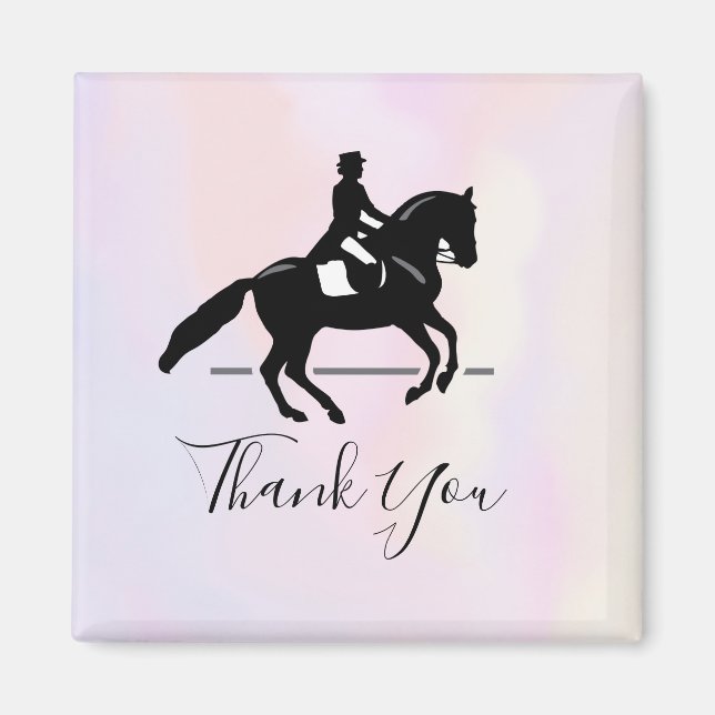 Elegant Dressage Rider on Watercolor Thank You Magnet (Front)