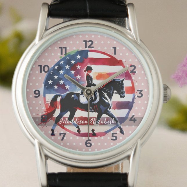 Elegant Dressage Rider  Watch (Customize sophisticated equestrian designs with names, initials, or special messages!)