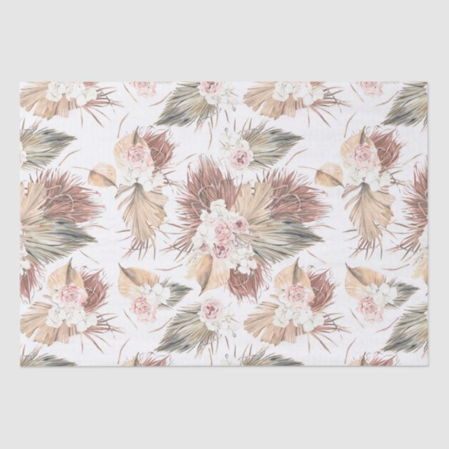 Elegant Dried Palm Leaves and Tropical Flowers Tissue Paper (Front)
