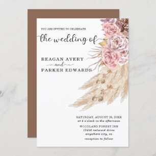 Elegant Dried Pampas Grass Floral Wedding Invitation