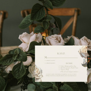 Elegant Dried White Rose Cream Wedding RSVP Card