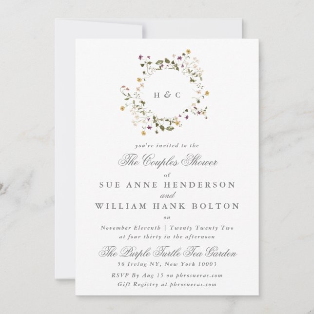 Elegant Dried Wildflower Pampas Couples Shower Invitation (Front)