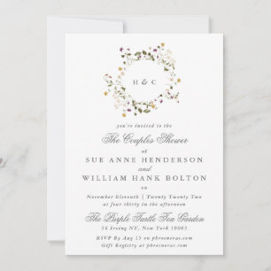 Elegant Dried Wildflower Pampas Couples Shower Invitation
