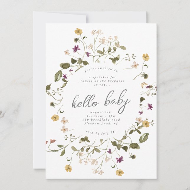 Elegant Dried Wildflower Pampas Floral Baby Shower Invitation (Front)