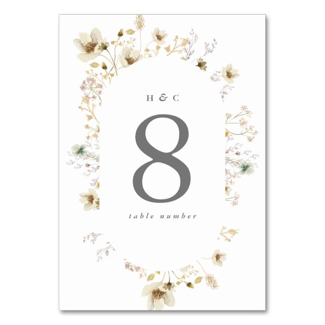 Elegant Dried Wildflower Pampas Floral BOHO OVAL Table Number (Front)