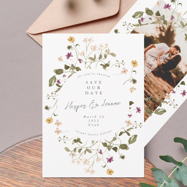 Elegant Dried Wildflower Pampas Floral Photo Back Save The Date (Creator Uploaded)