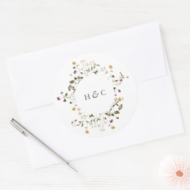 Elegant Dried Wildflower Pampas Floral Wedding Classic Round Sticker (Envelope)