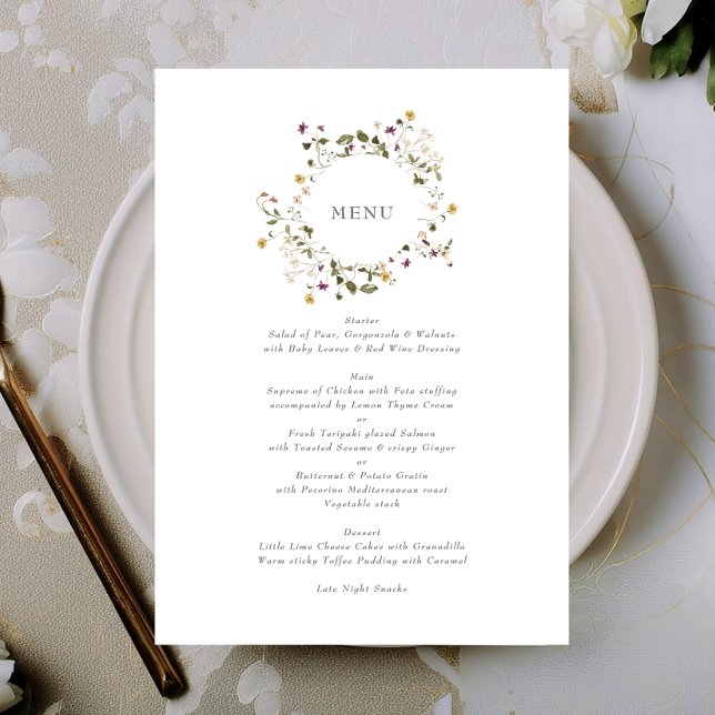 Elegant Dried Wildflower Pampas Floral Wedding Menu (Creator Uploaded)