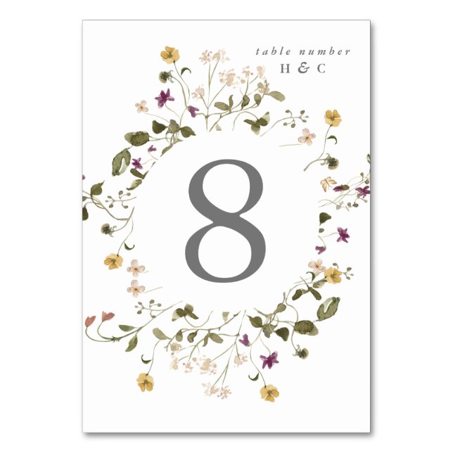 Elegant Dried Wildflower Pampas Floral Wedding Table Number (Front)