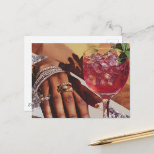 Elegant Drink and Many Jewels Collage Postcard