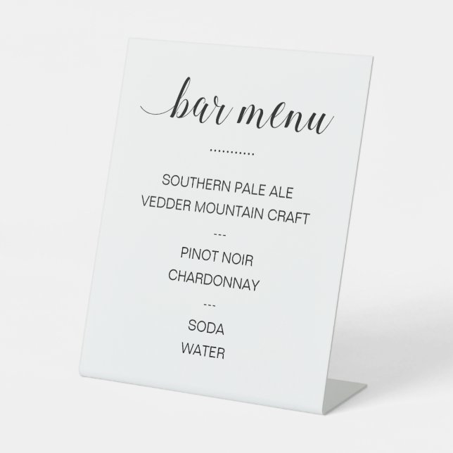 Elegant Drink Bar Menu Wedding Pedestal Sign (Front)