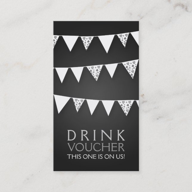 Elegant Drink Voucher Love Bunting Monogram Black Discount Card (Front)