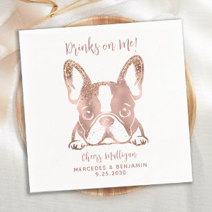 Elegant Drinks On Me French Bulldog Rose Wedding Napkin