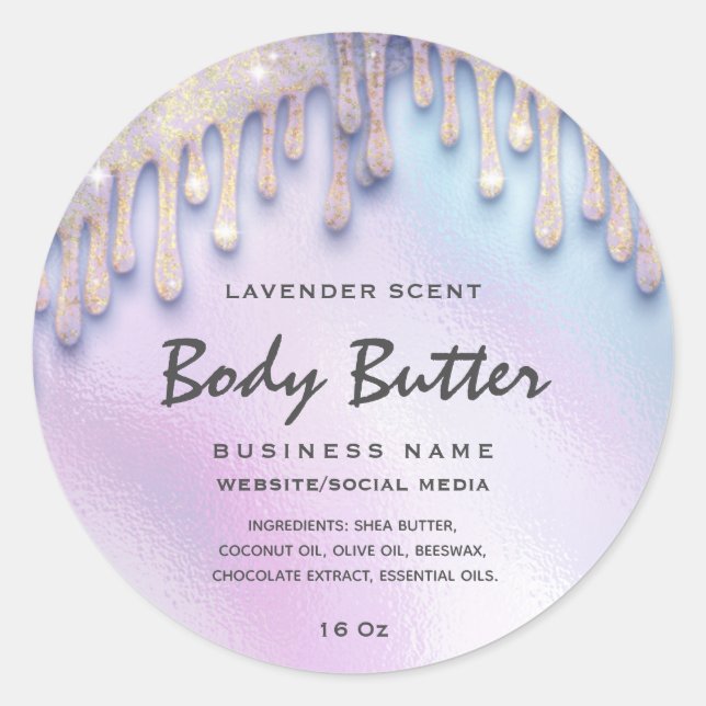 Elegant drips holographic  body butter label (Front)