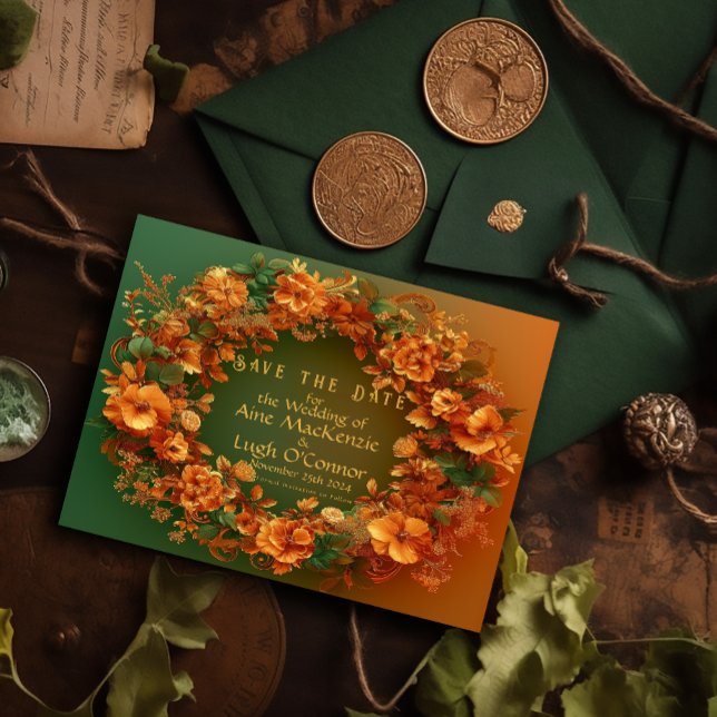Elegant Druid Hill Autumn Floral Save The Date  (Enchanting Druid Hill Collection Autumn Themed Save the Date Wedding Enclosure Card)