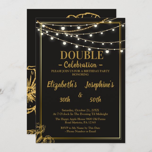 Elegant Dual Birthday Soiree Invitation (Front/Back)
