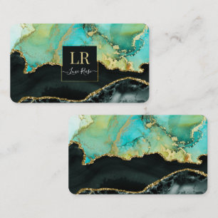 Elegant Dual Colour & Gold Abstract Liquid Art     Business Card