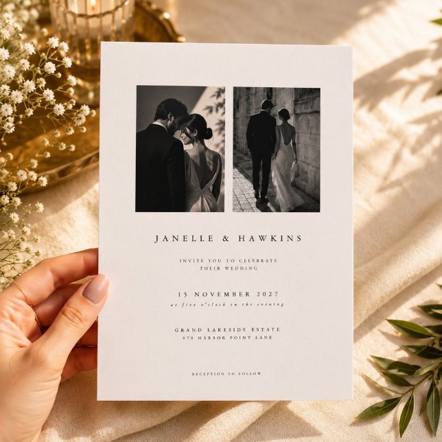 Elegant Dual Photo Wedding Invitation Template (Creator Uploaded)