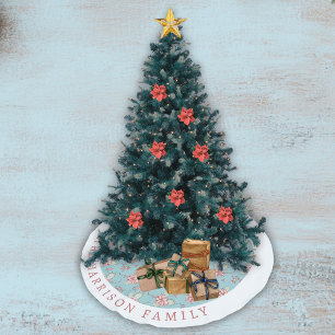 Elegant Duck Egg Blue Holly Christmas Brushed Polyester Tree Skirt