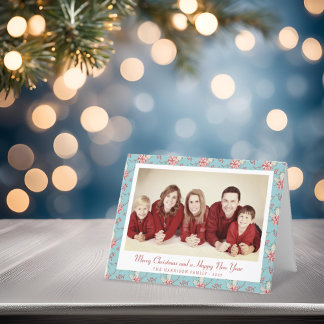 Elegant Duck Egg Blue Holly Christmas Photo Holiday Card