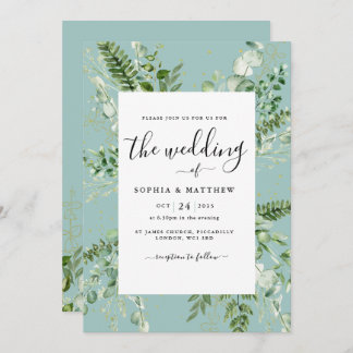 Elegant Duck Egg Eucalyptus Wedding Invitation
