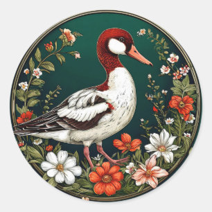 🦆 Elegant Duck Floral Nature Gift 🦆 Classic Round Sticker