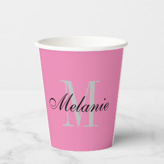 Elegant dull pink name monogram personalised paper cups