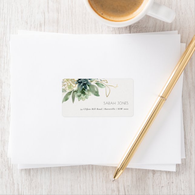 Elegant Dusky Blue Green Succulent Foliage Address Label (Insitu)