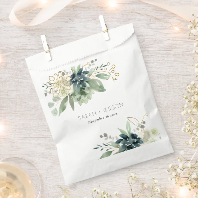 Elegant Dusky Blue Green Succulent Foliage Wedding Favour Bag (Clipped)