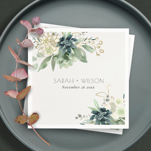 Elegant Dusky Blue Green Succulent Foliage Wedding Napkin (Creator Uploaded)
