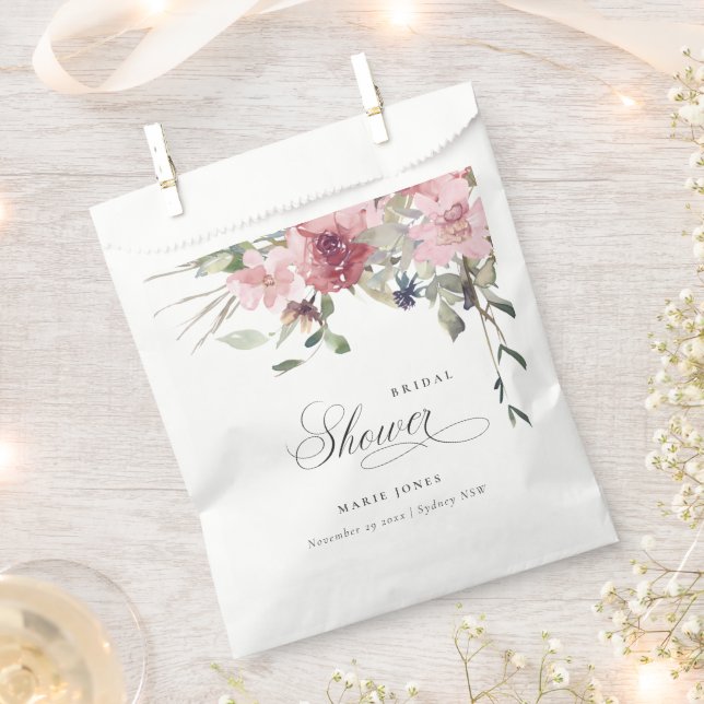 Elegant Dusky Blush Rose Floral Bridal Shower Favour Bag (Clipped)