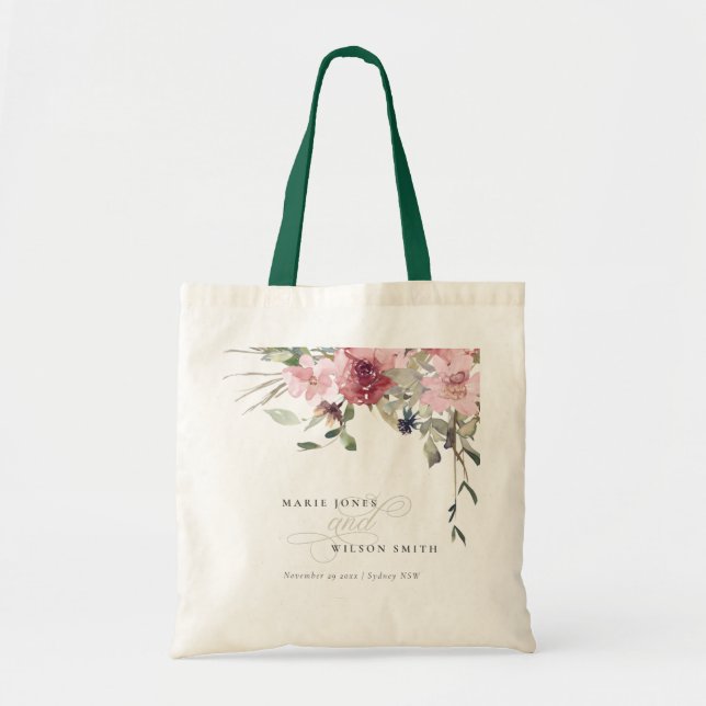 Elegant Dusky Blush Rose Wildflower Floral Wedding Tote Bag (Front)