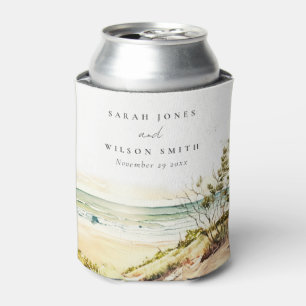 Elegant Dusky Coastal Beach Sun Seascape Wedding Can Cooler