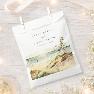 Elegant Dusky Coastal Beach Sun Seascape Wedding Favour Bag