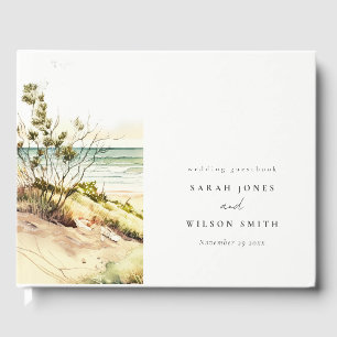 Elegant Dusky Coastal Beach Sun Seascape Wedding Guest Book