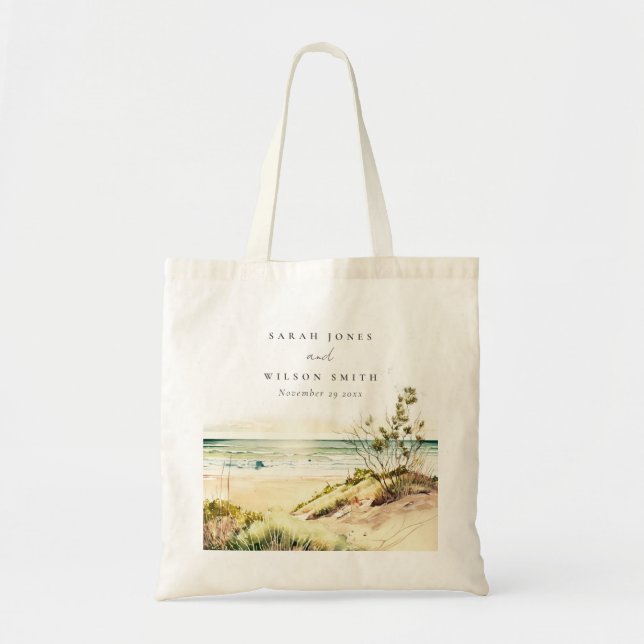 Elegant Dusky Coastal Beach Sun Seascape Wedding Tote Bag (Front)