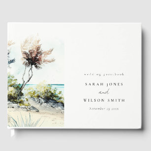 Elegant Dusky Coastal Palm Beach Seascape Wedding Guest Book