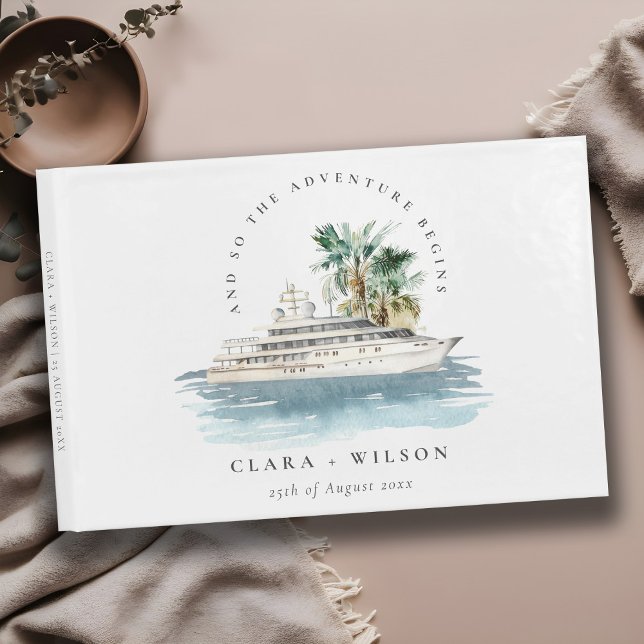 Elegant Dusky Cruise Ship Palm Seascape Wedding  Guest Book (Creator Uploaded)