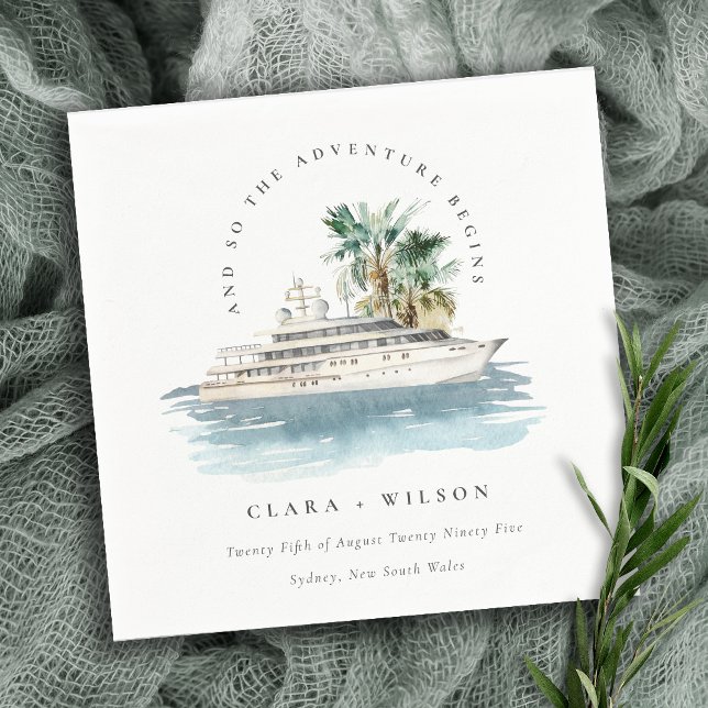 Elegant Dusky Cruise Ship Palm Seascape Wedding  Napkin (Creator Uploaded)