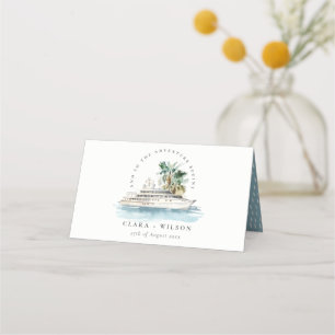 Elegant Dusky Cruise Ship Palm Seascape Wedding  Place Card