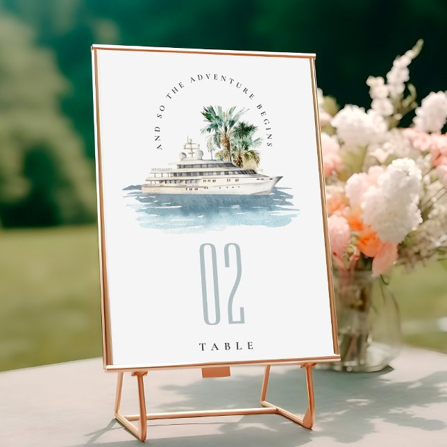 Elegant Dusky Cruise Ship Palm Seascape Wedding  Table Number (Creator Uploaded)